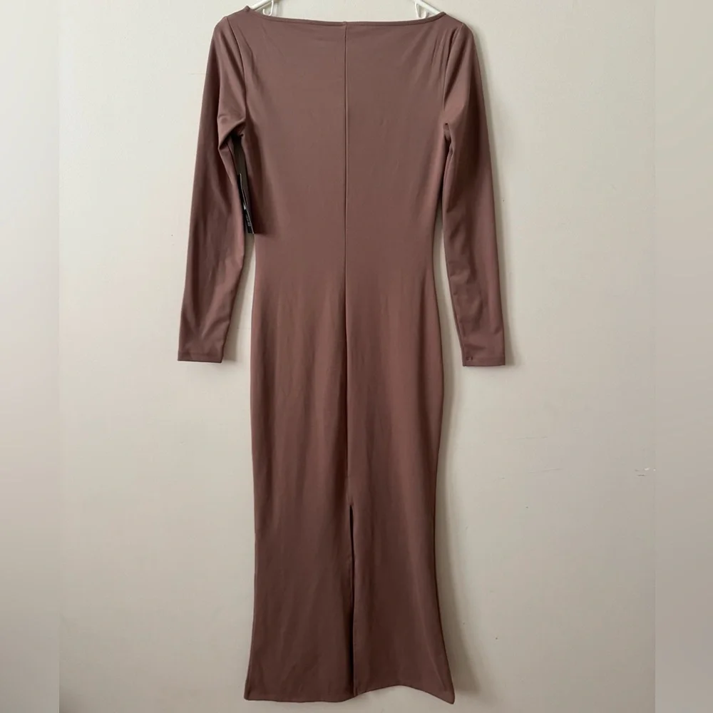 Wild Fable NWT Women’s Long Sleeve ButterBliss Maxi Bodycon Dress Dark Taupe - Picture 6 of 9
